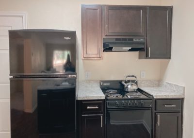fridge and cabinets